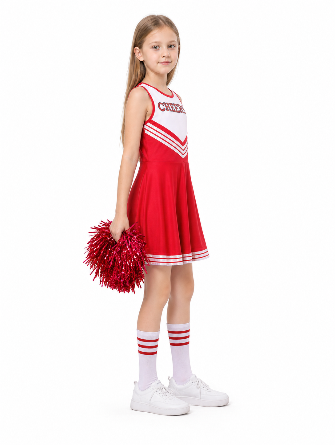 Red Children's CHEERS Cheerleading Dress 110-150 side view