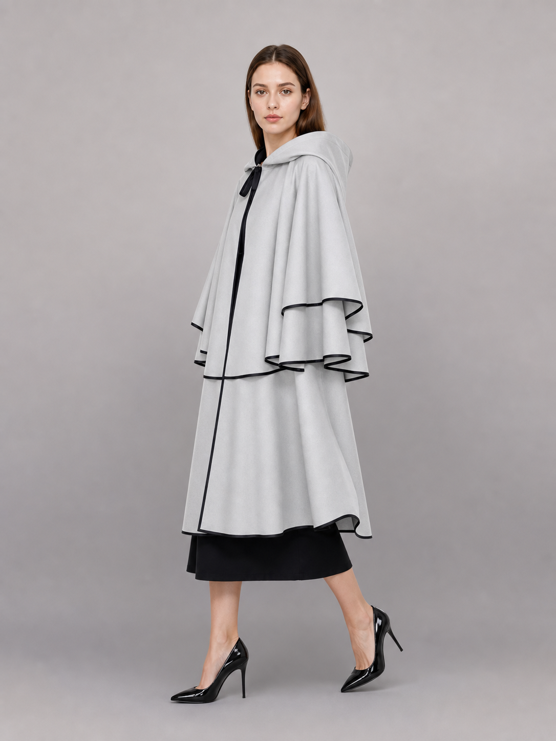 White Hooded Cloak with Black Trim