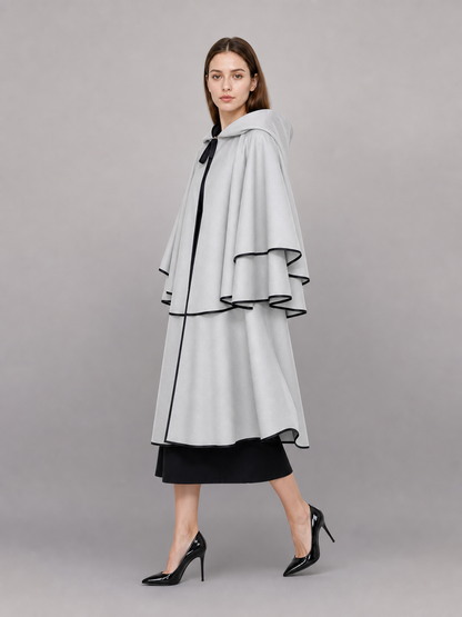 White Hooded Cloak with Black Trim