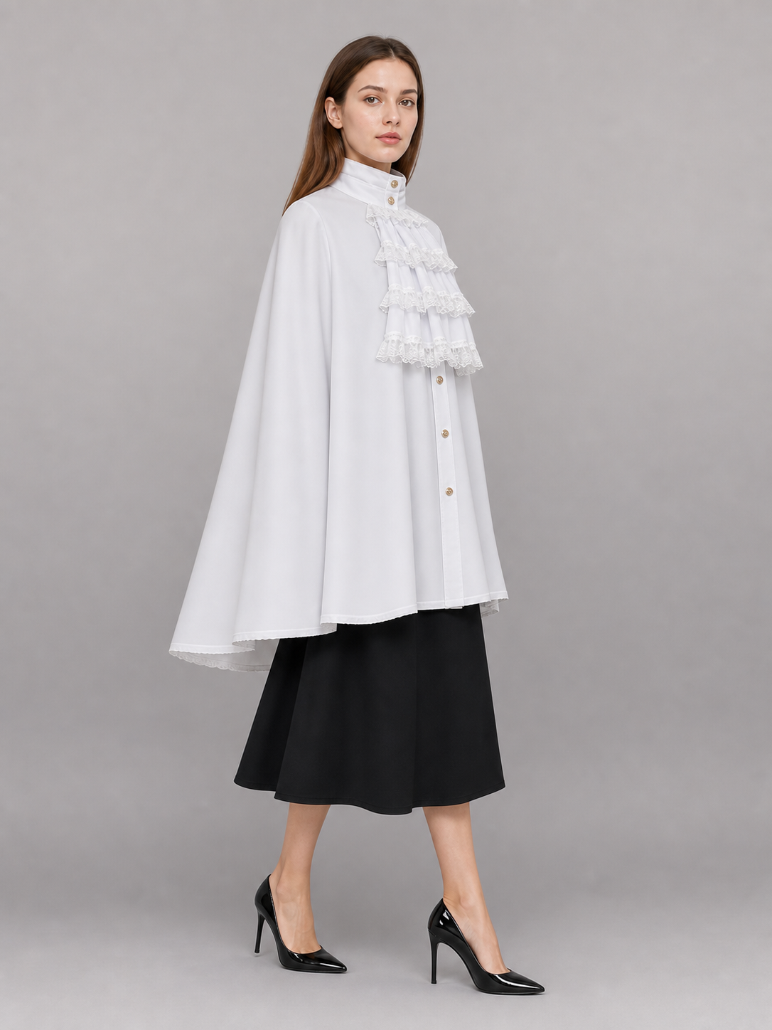 White Blouse with Jabot and Long Sleeves
