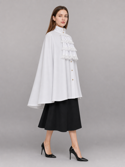 White Blouse with Jabot and Long Sleeves