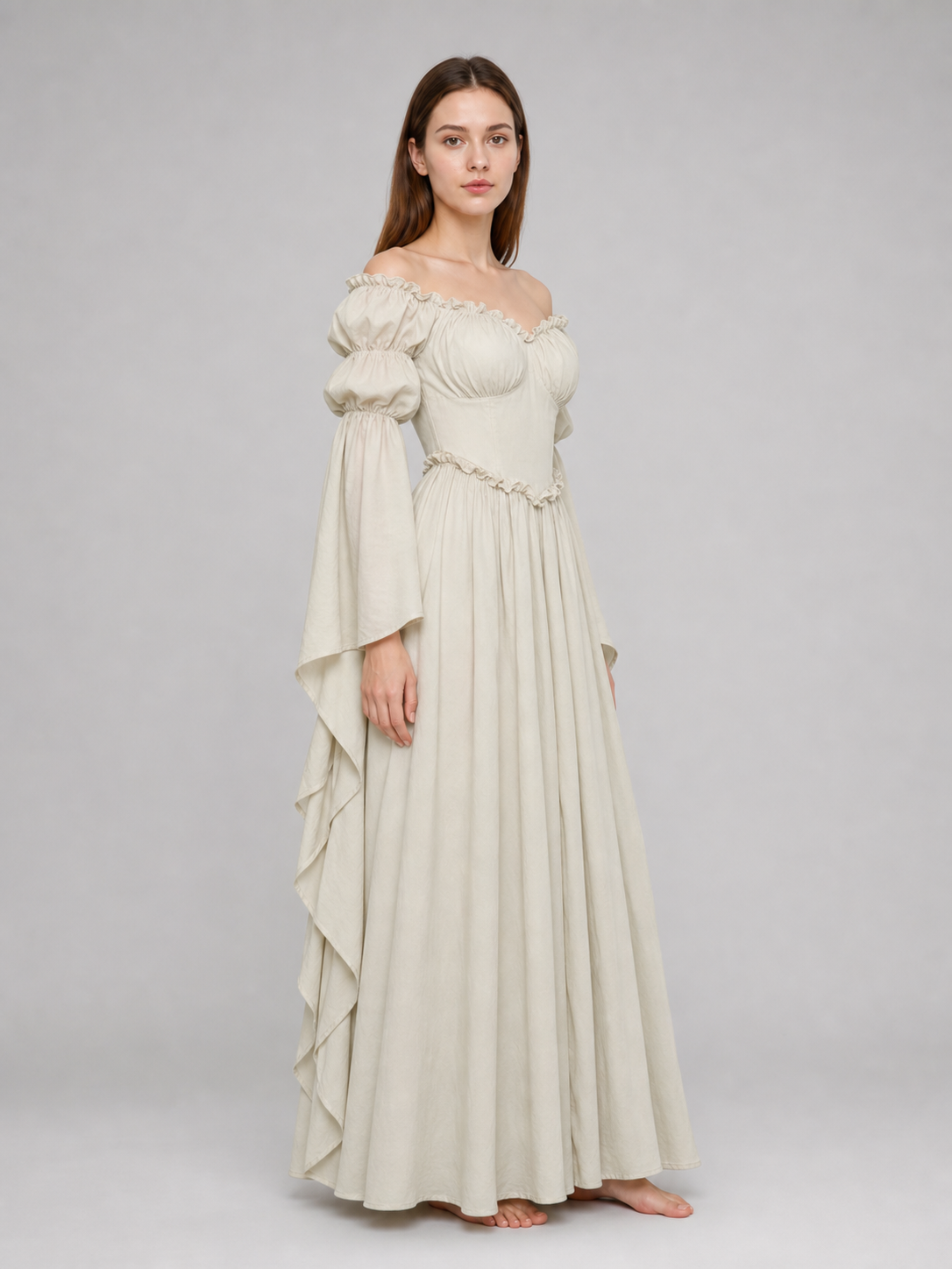 Long Vintage-Style Ruffled Dress