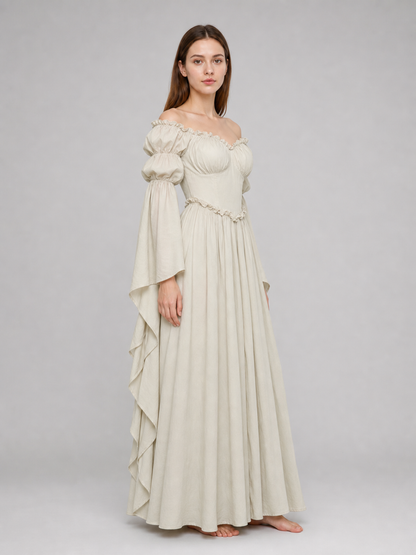 Long Vintage-Style Ruffled Dress