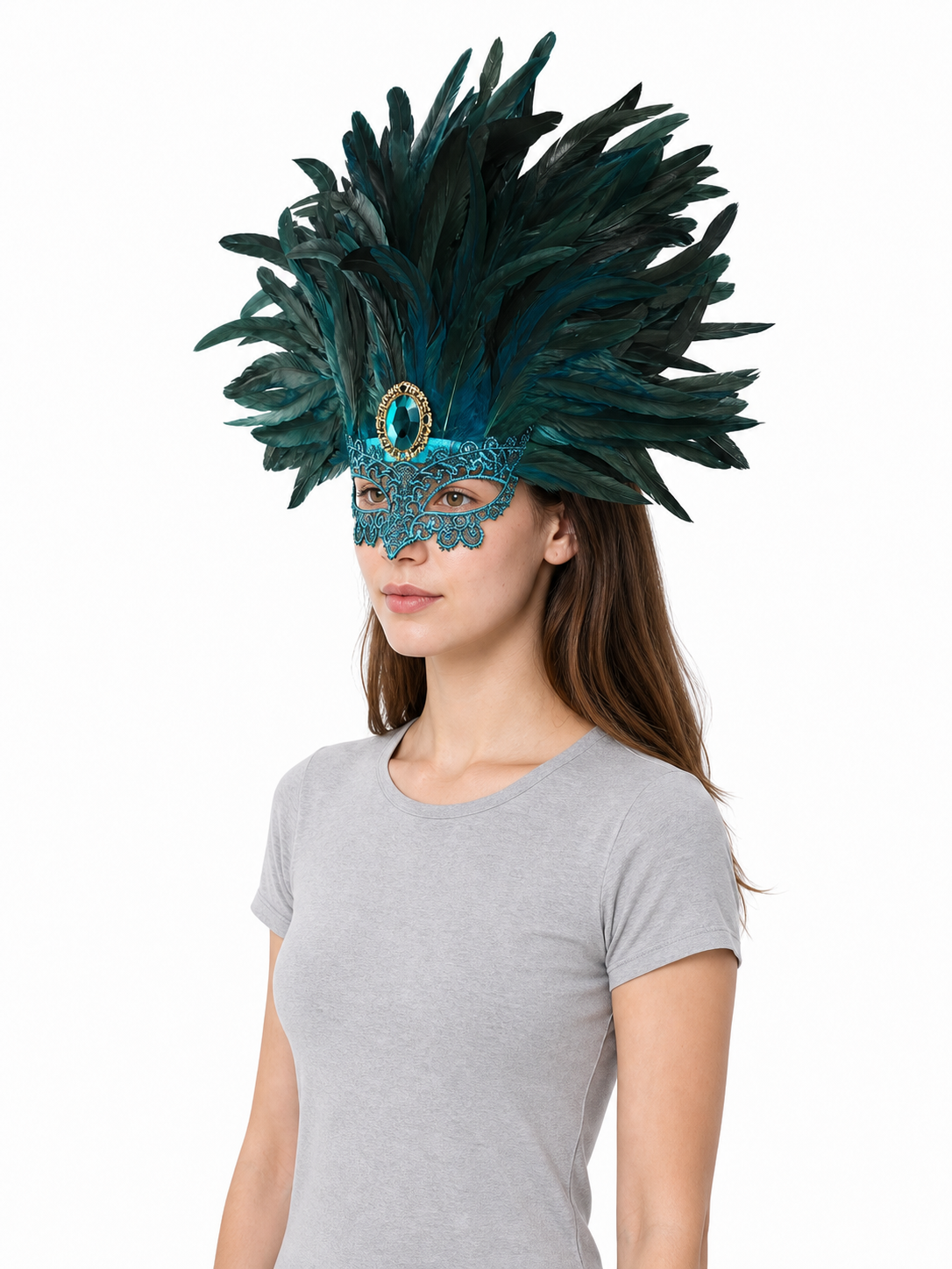 Carnival headpiece with feathers and a mask