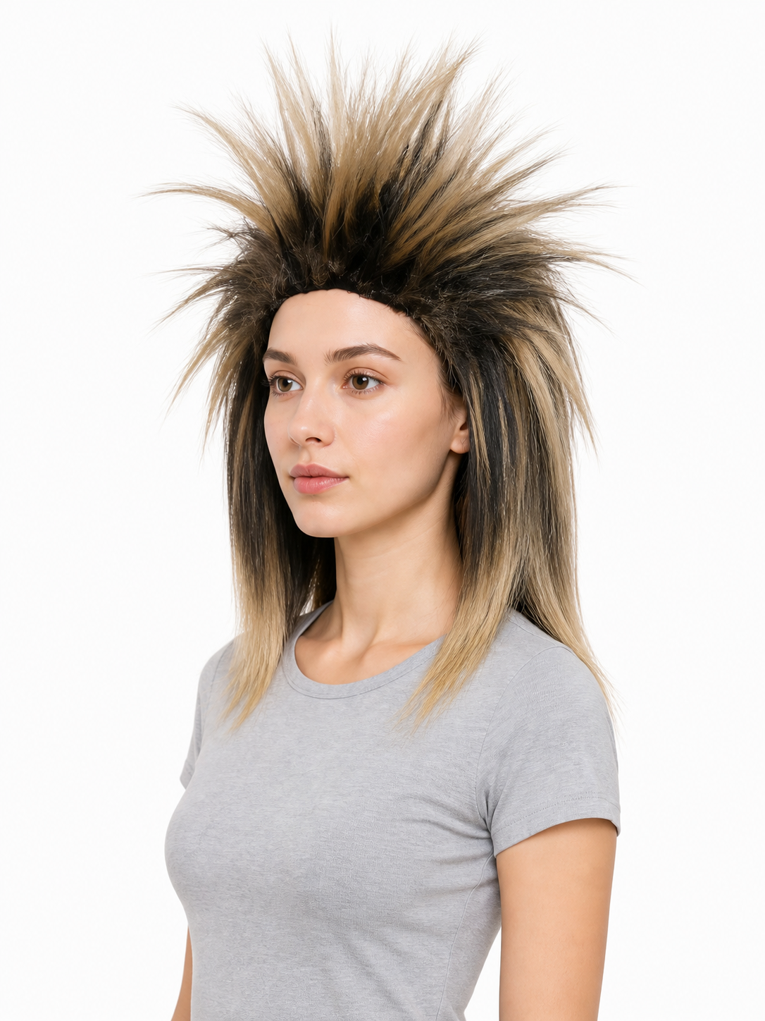 Black and blonde spiked mohawk wig product view 28