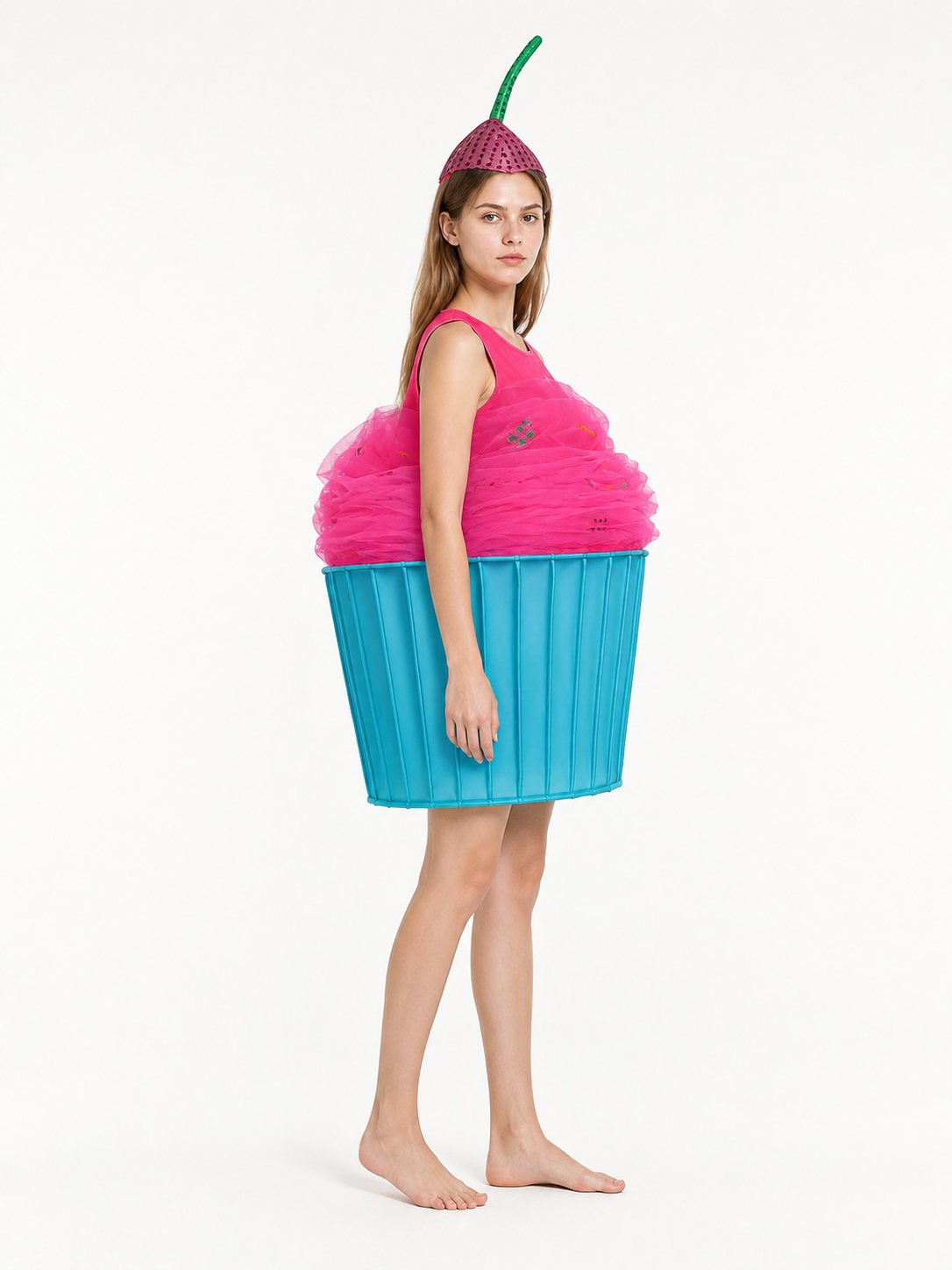 Cupcake Costume with Pink Frosting and Blue Cup side view