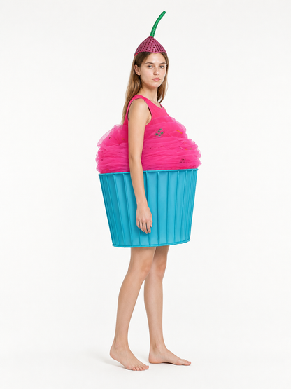 Cupcake Costume with Pink Frosting and Blue Cup side view
