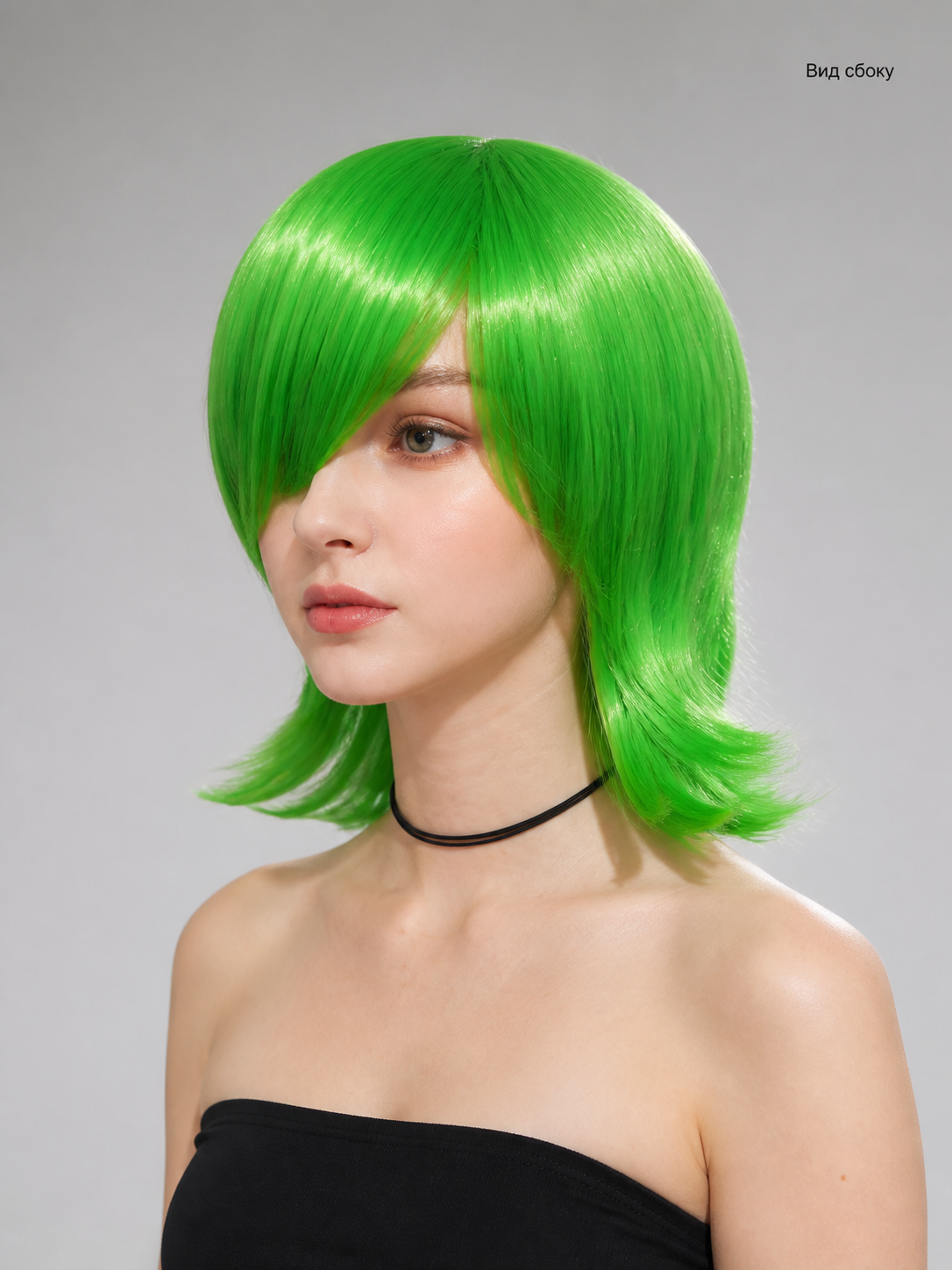 Bright Green Inside Out 2 Carnival Wig with Side-Swept Bangs side view