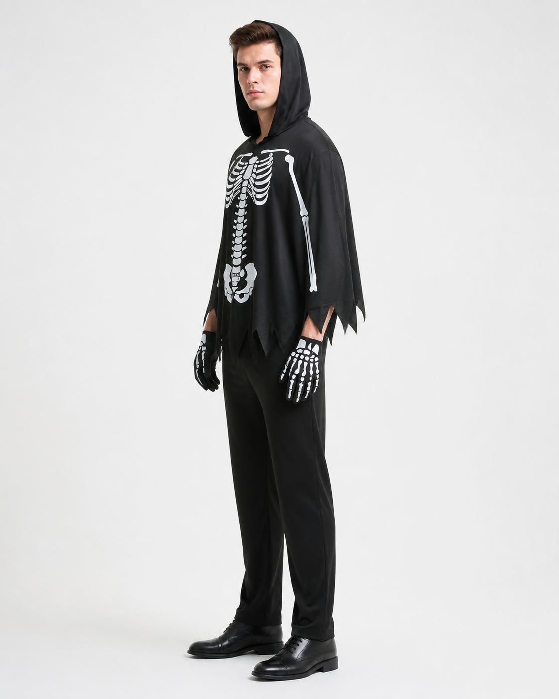Skeleton Costume Jumpsuit with Hood for Carnival and Cosplay side view