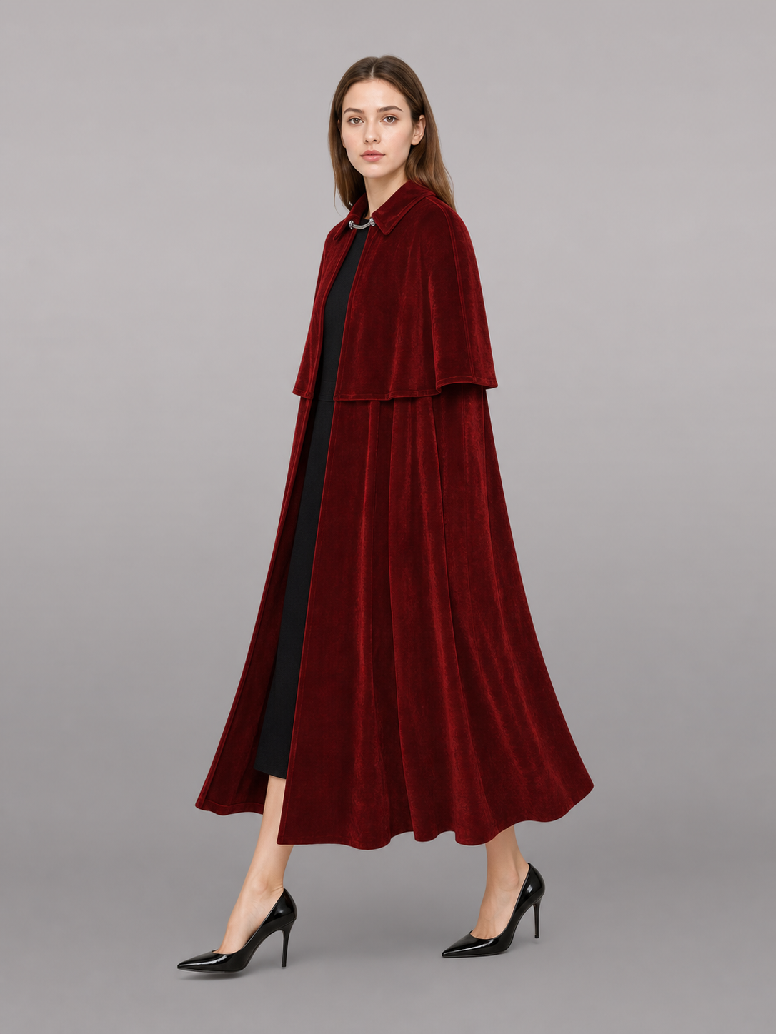 Burgundy Vampire Carnival Cloak with High Collar