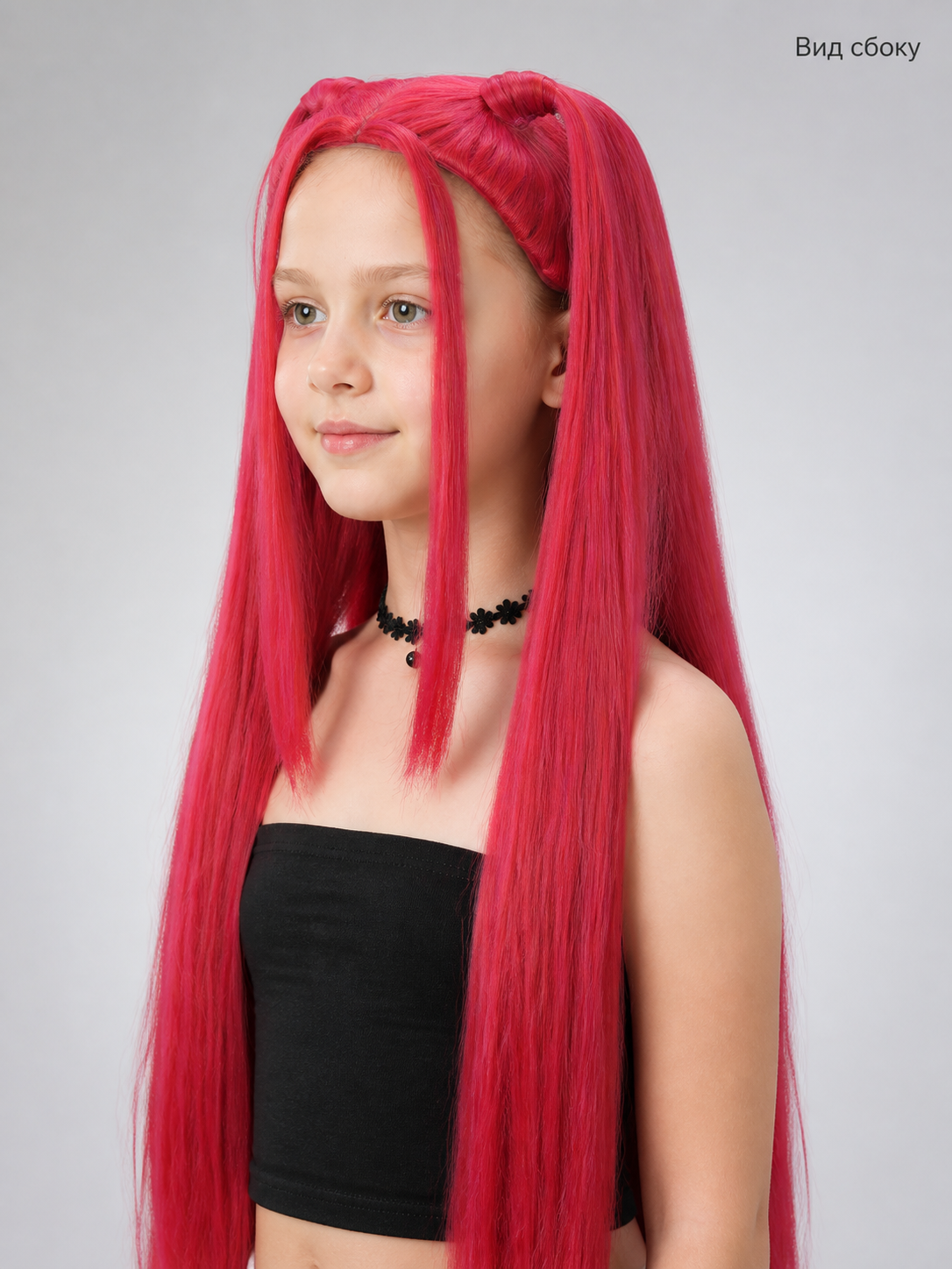 Pink-Red Carnival Wig for Halloween and Cosplay side view