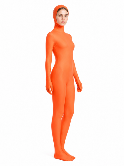 Hooded Zentai Jumpsuit with Oval Face Opening side view