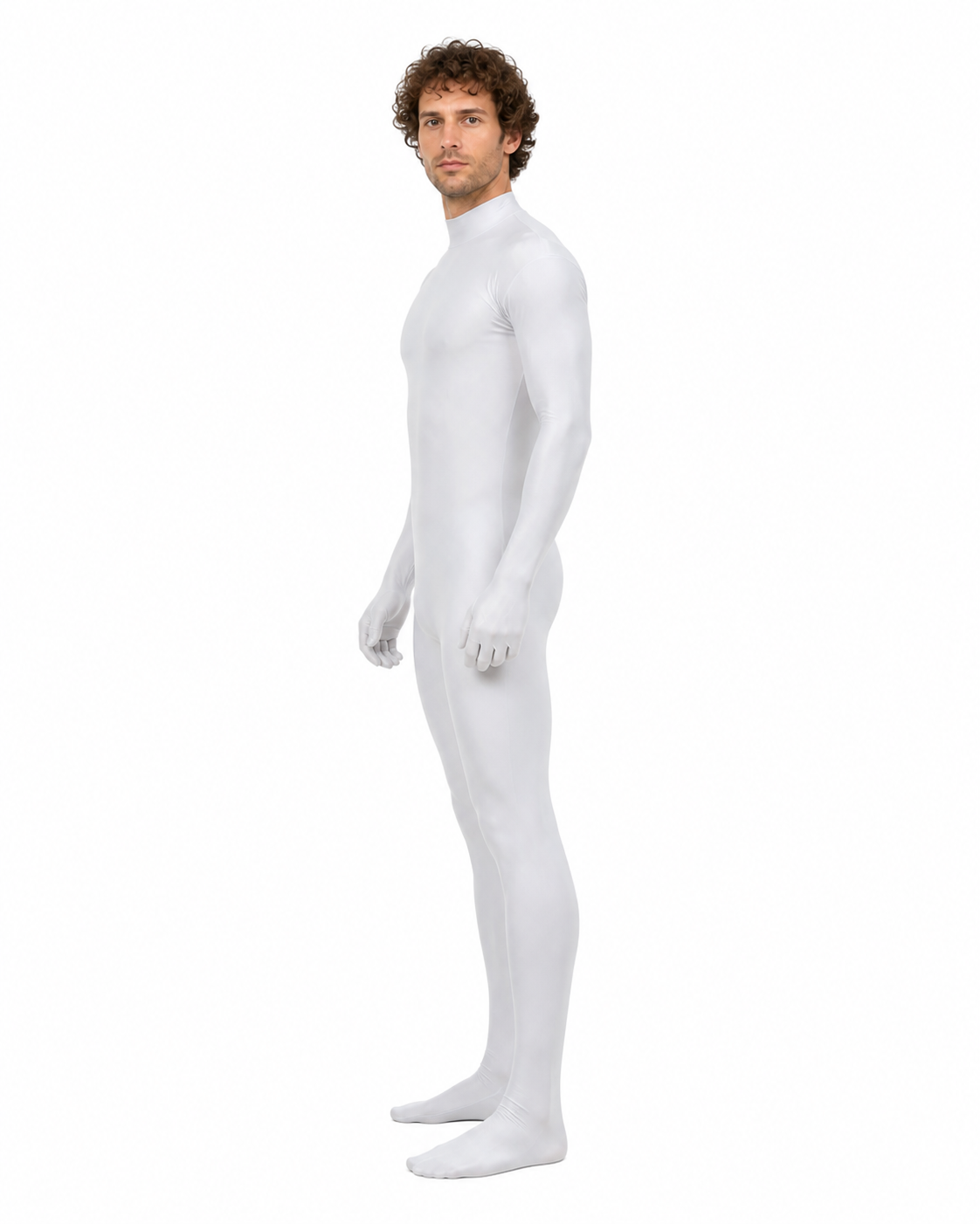 White Jumpsuit with Attached Gloves and Socks side view
