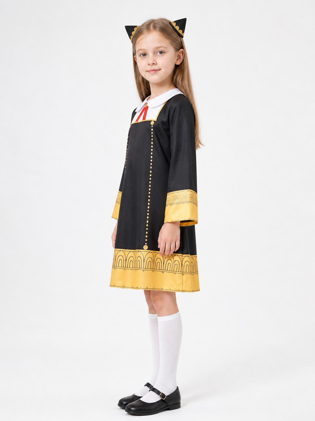 Anya Forger Cosplay Costume with Dress and Accessories side view