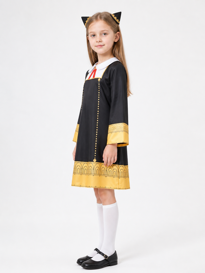 Anya Forger Cosplay Costume with Dress and Accessories side view