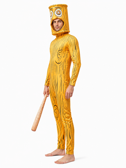 Stick Figure Costume with Mask and Bat for Halloween side view