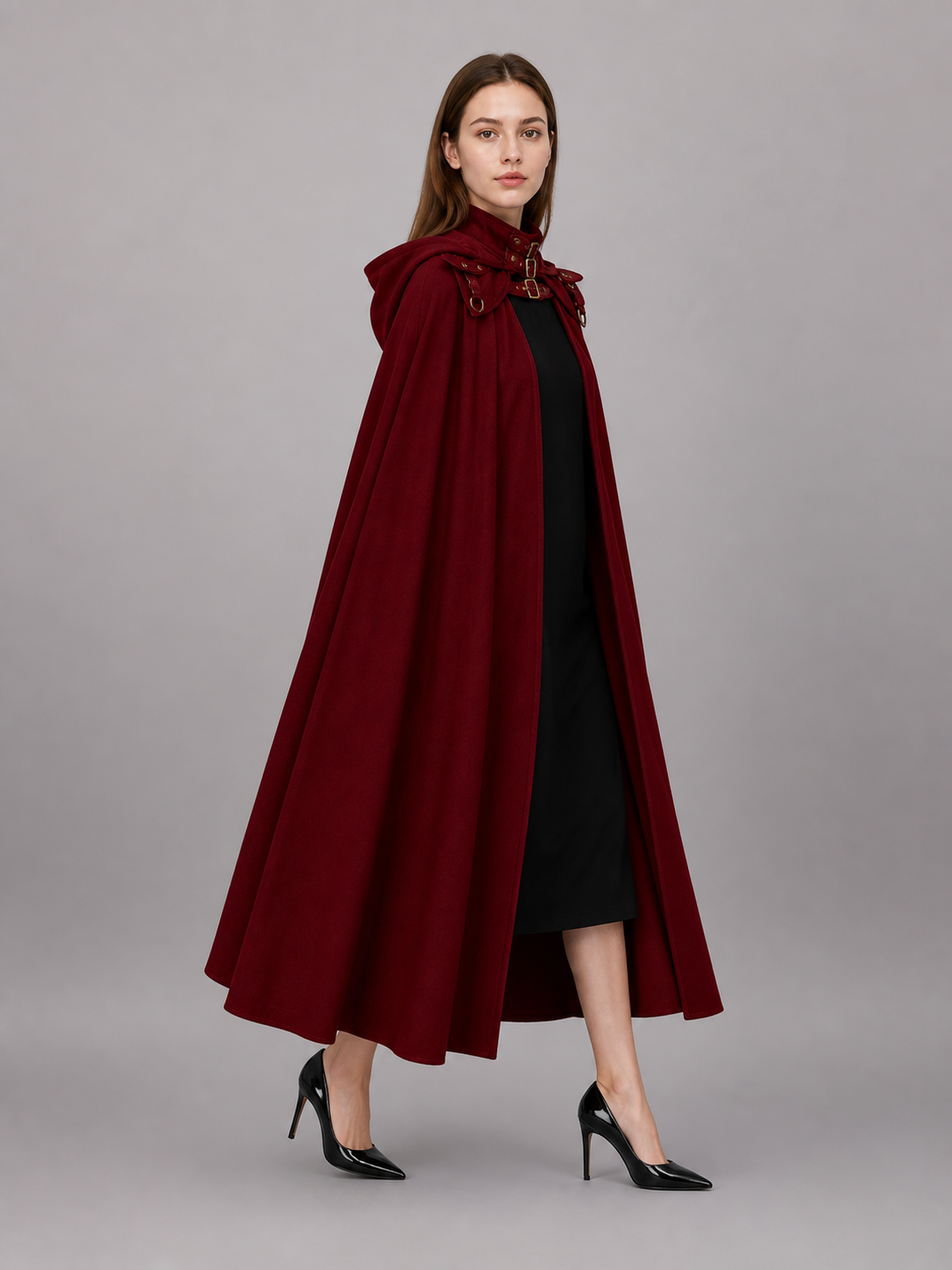 Red long hooded costume cloak