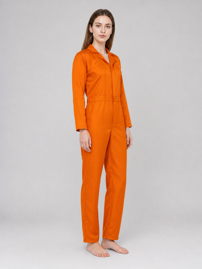 Orange Long-Sleeve Utility Jumpsuit