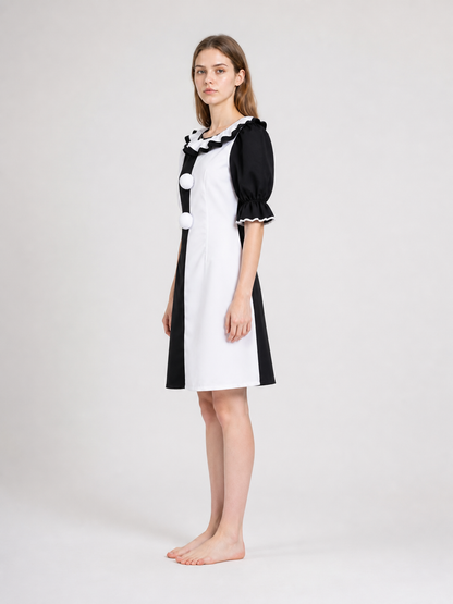 Short Black-and-White Clown Dress with Ruffles side view
