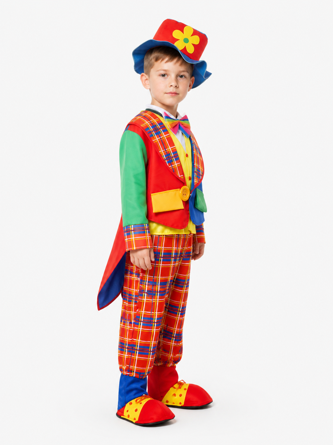 Plaid Clown Costume with a Flower on the Hat side view