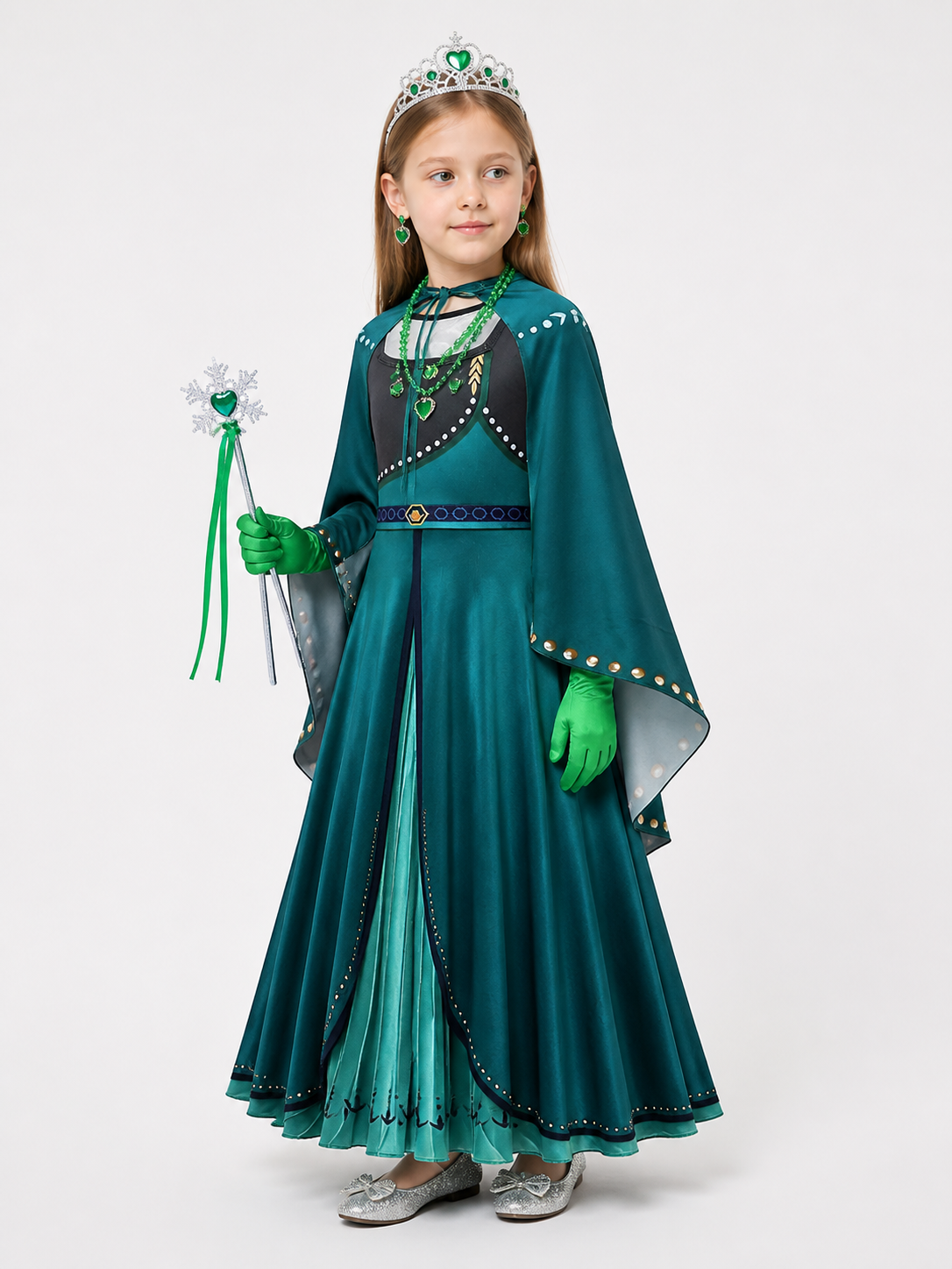 Princess Costume with Cape, Dark Green side view