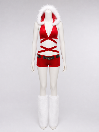 New Year's Costume with Top and Shorts, Red and White side view