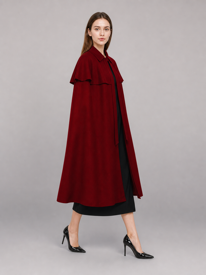 Dark Red Carnival Cloak with a Wide Hem