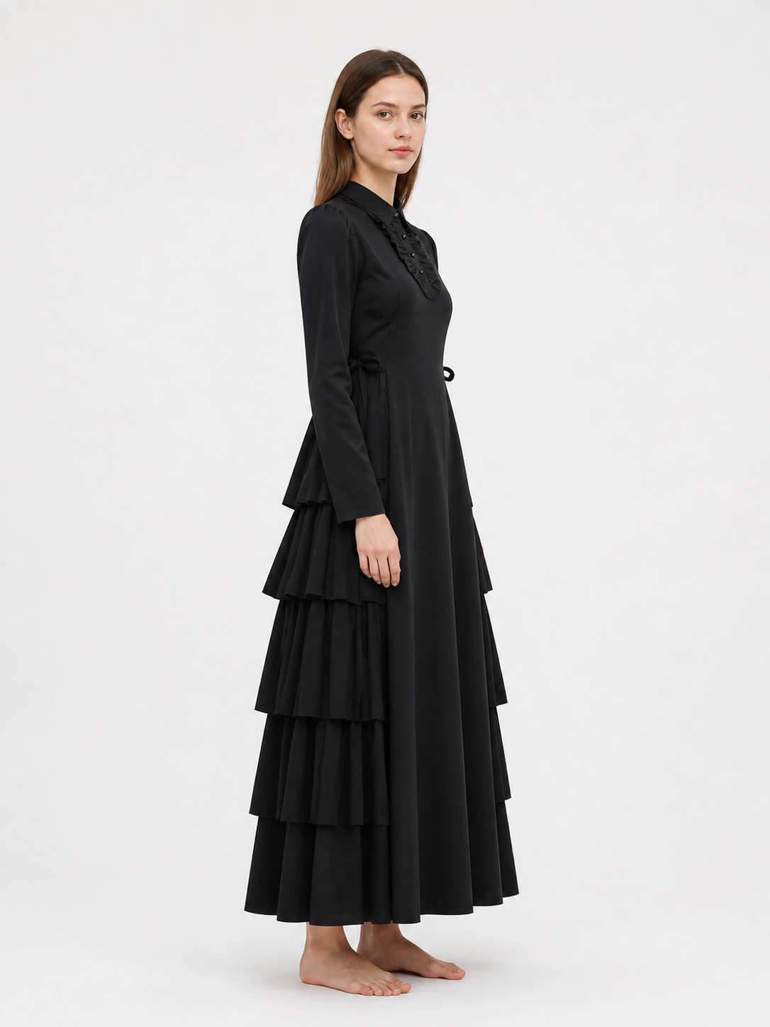 Black Dress with Peter Pan Collar and Lacing side view
