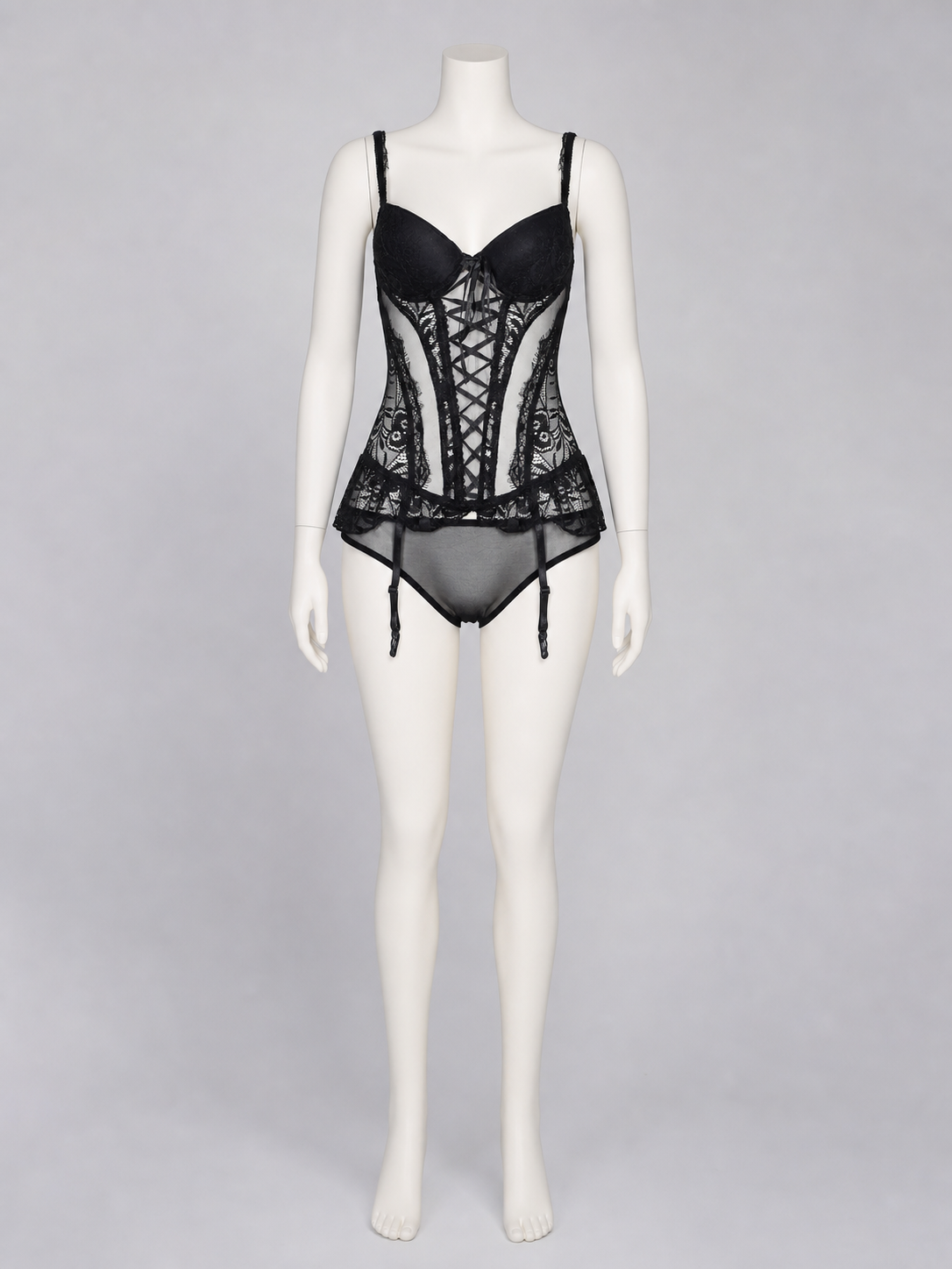 Erotic Bodysuit with Lace Pattern and Garters side view