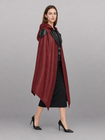 Burgundy Gothic Carnival Cloak with Hood
