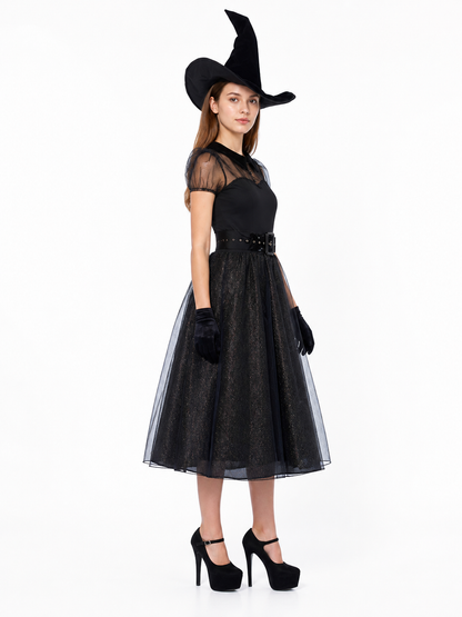 Cosplay Costume with Black Dress and Hat side view