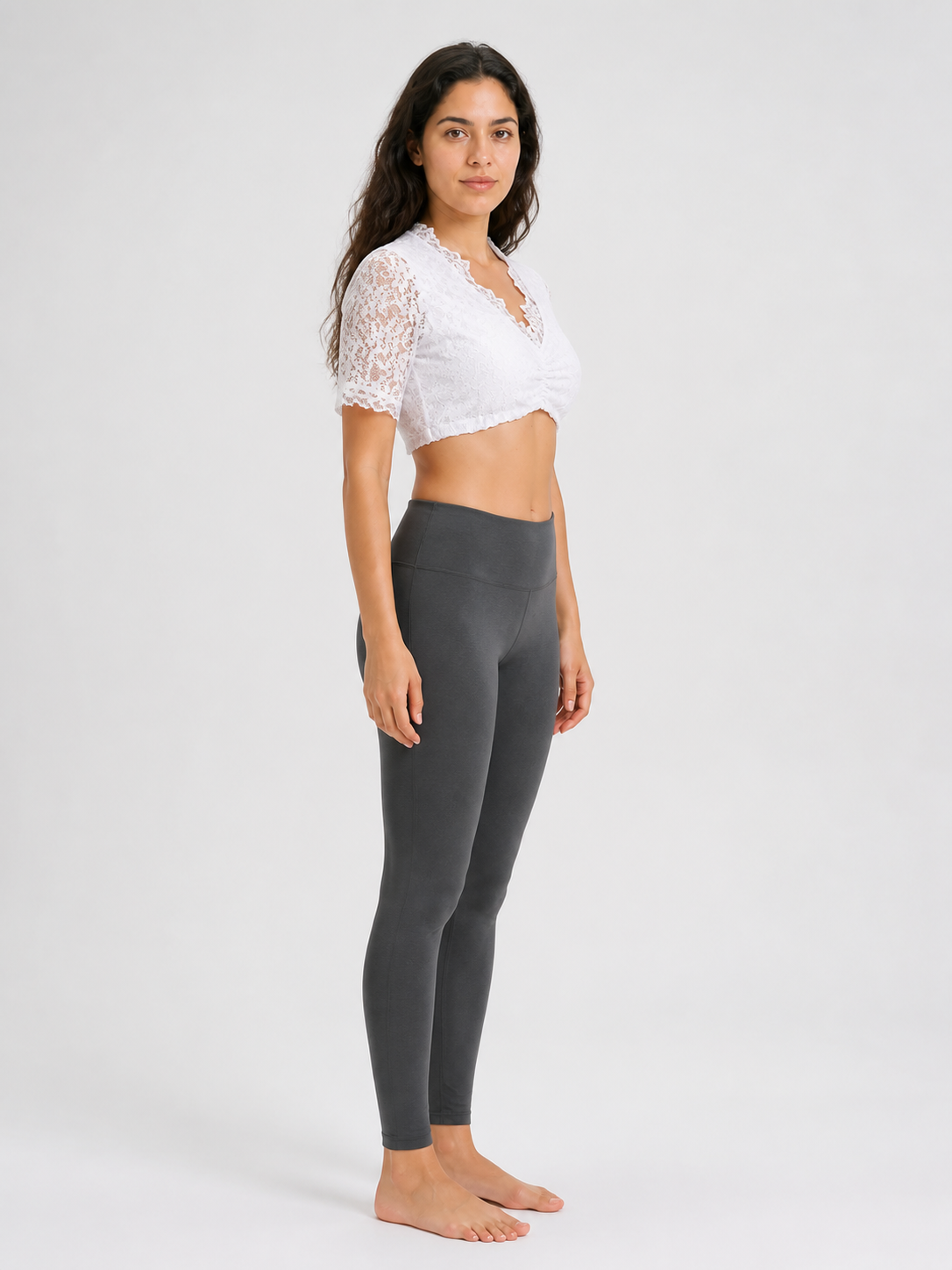 White Lace V-Neck Top side view
