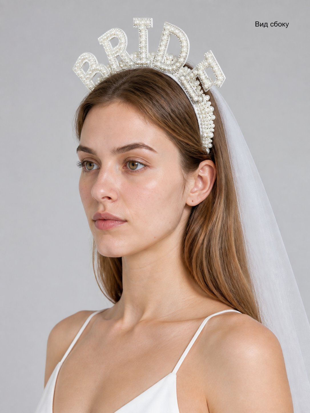 Carnival wedding headband with a white veil for Halloween side view