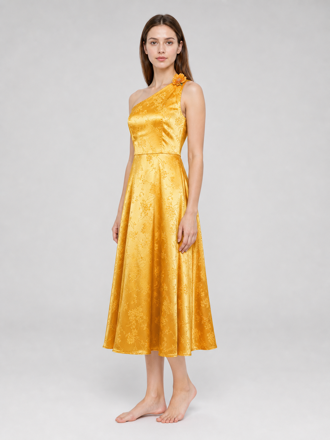 Yellow cosplay dress with floral accents