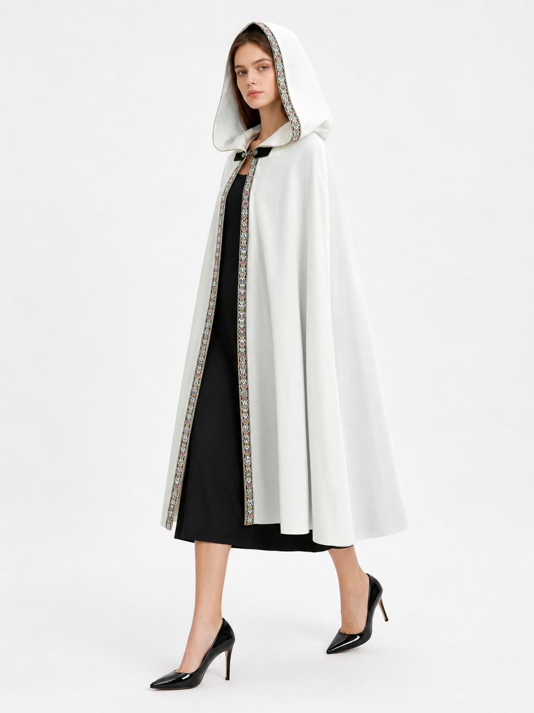 White Medieval Hooded Costume Cloak