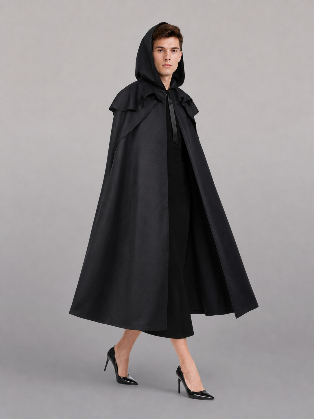 Black long hooded costume cape