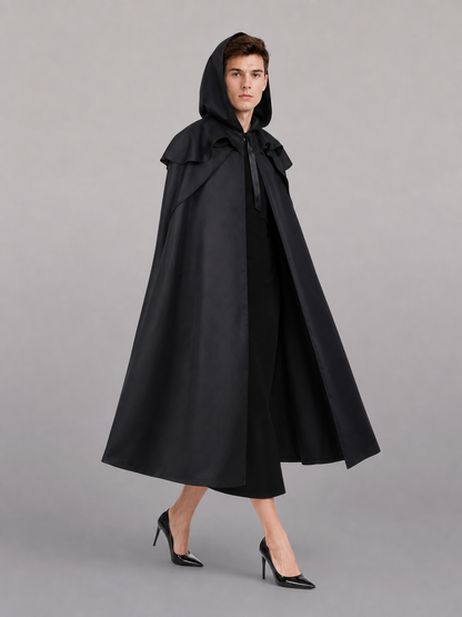 Black long hooded costume cape