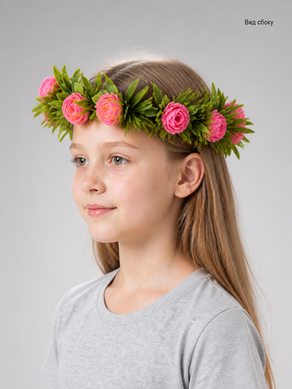 Floral Carnival Headband with Pink Flowers for Celebrations side view
