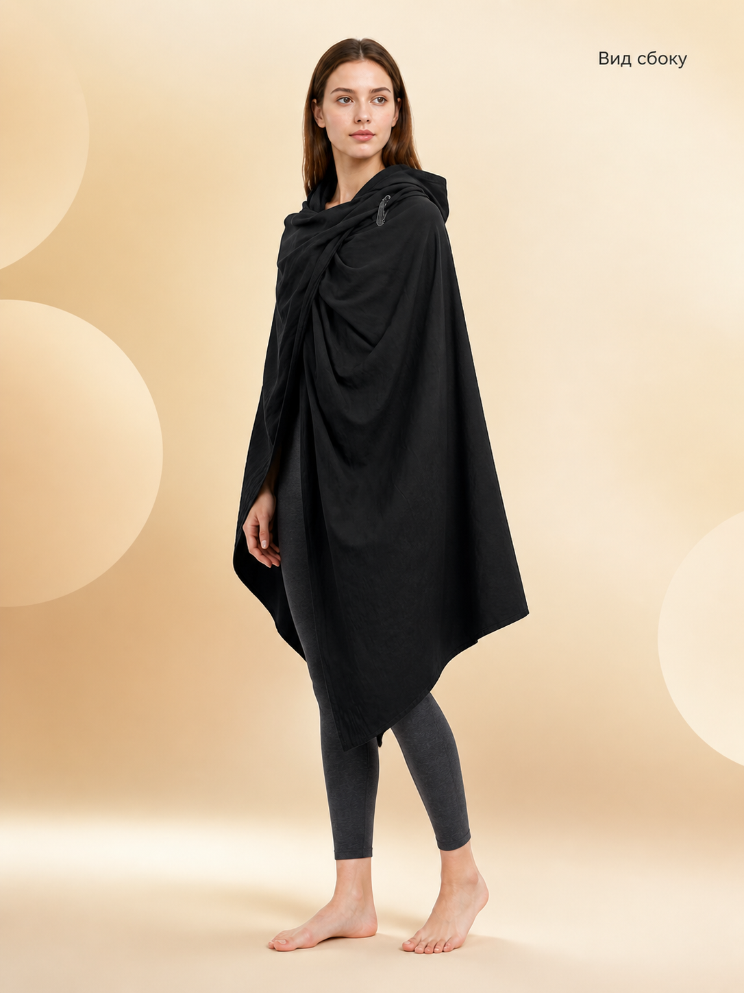 Black Hooded Carnival Cape, Loose Fit side view 2