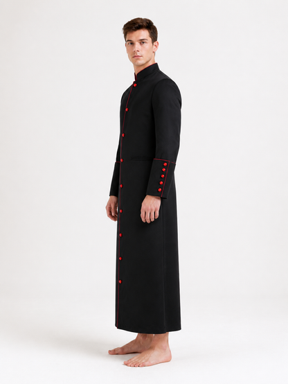 Pastor Costume with Red Trim and Stand Collar side view