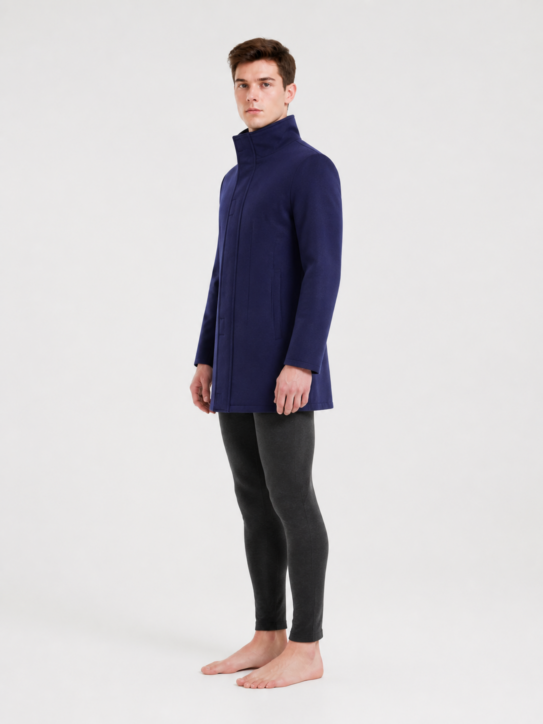 Anime Long Dark Navy Blazer with a High Collar side view