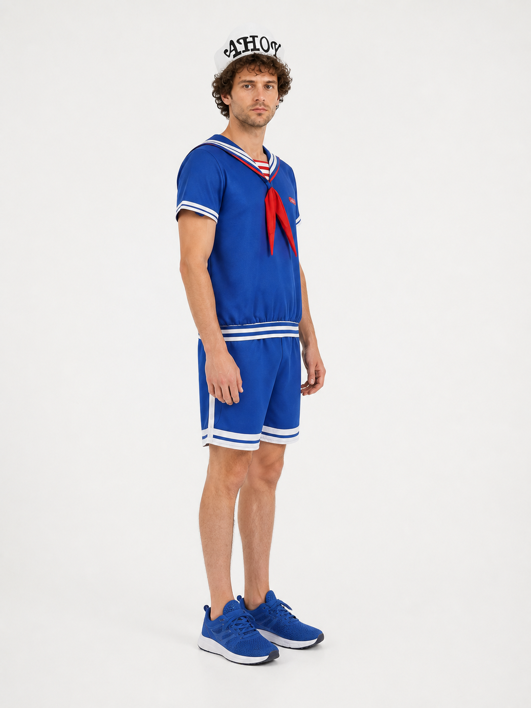 Children's striped sailor costume with cap side view