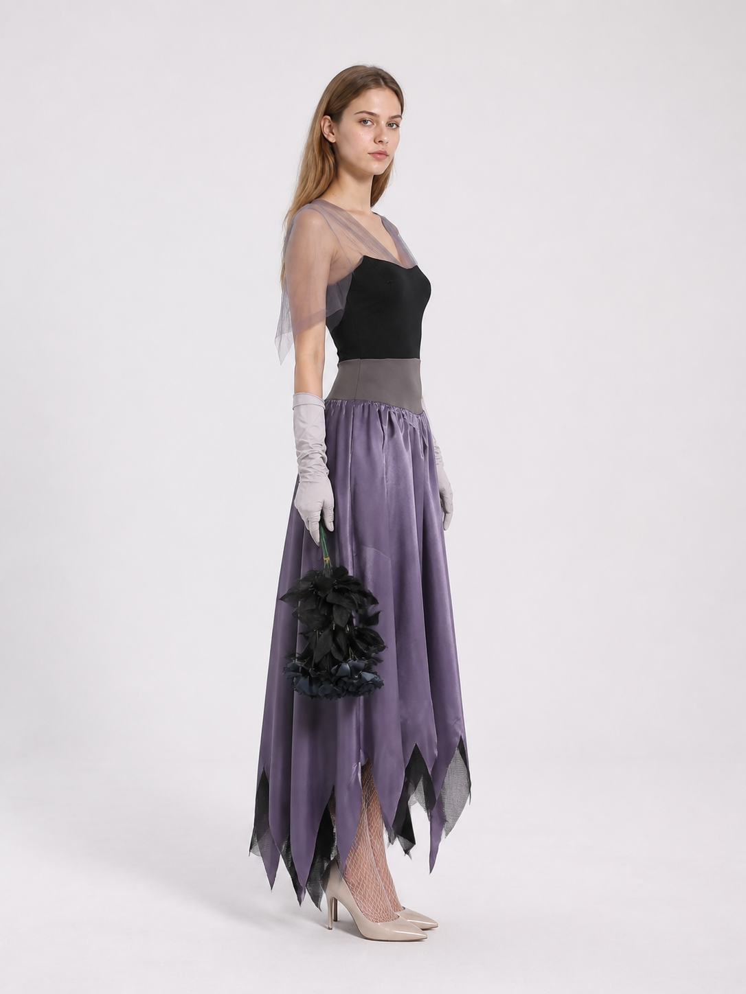 Black and Purple Carnival Costume Dress with Jagged Hem side view