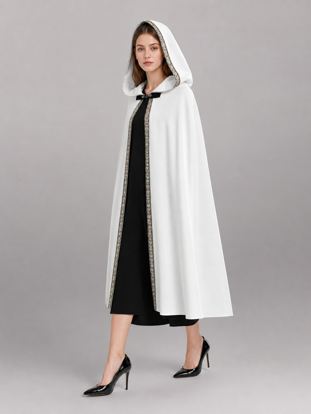 White Medieval Hooded Costume Cloak