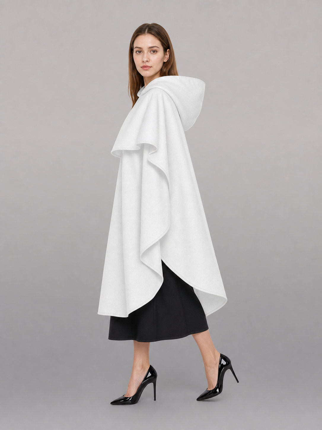White Medieval Hooded Carnival Cloak