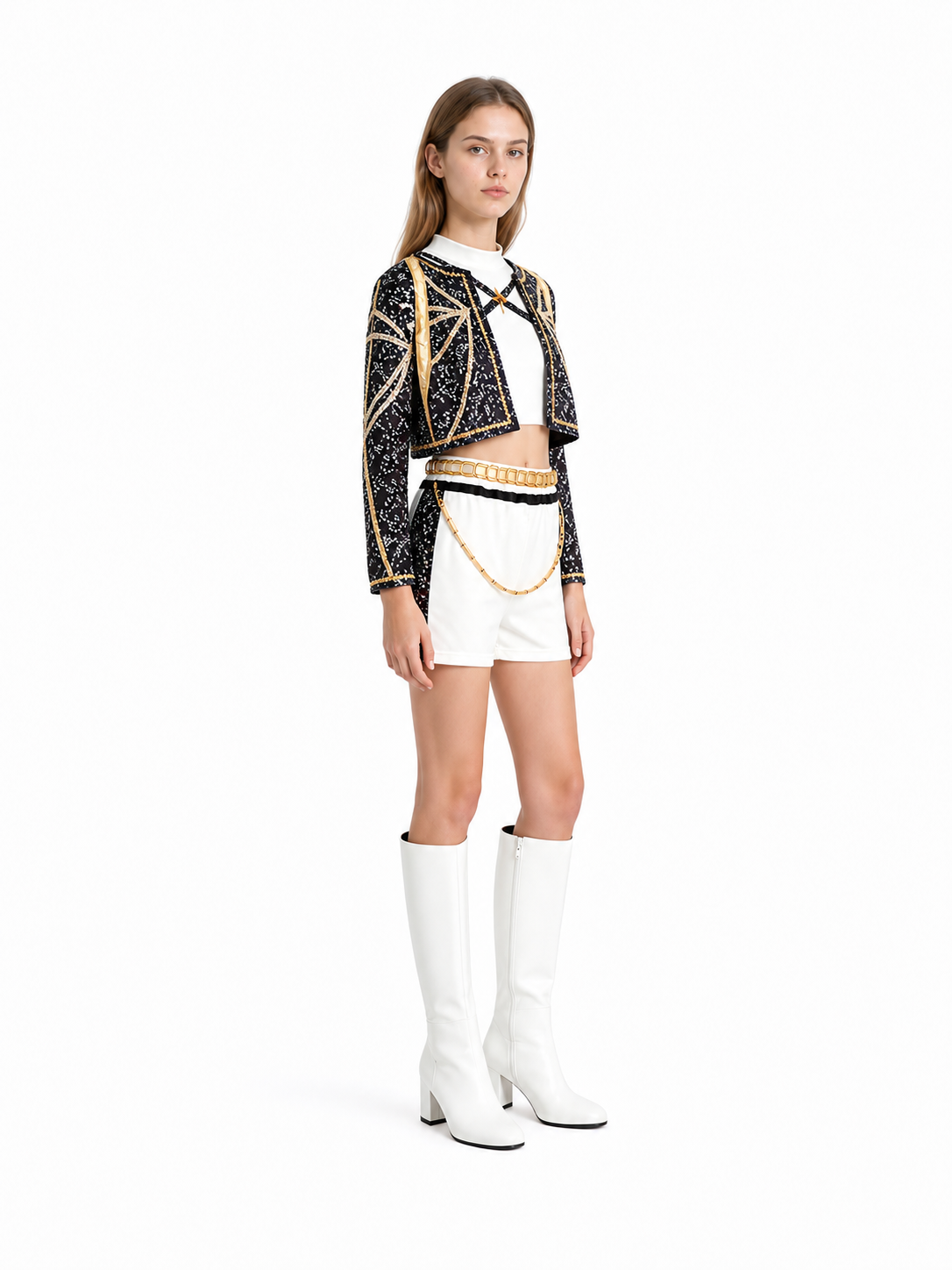 3-Piece Black, White, and Gold Cosplay Costume side view