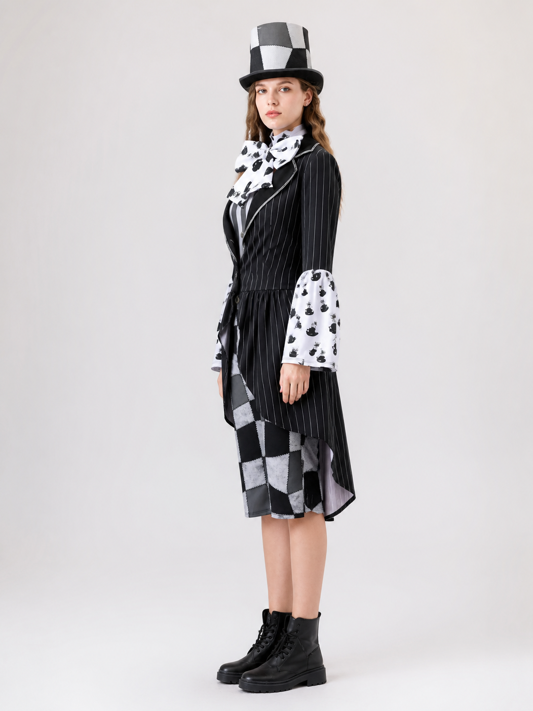 Carnival Costume with Tailcoat and Checkerboard Print side view