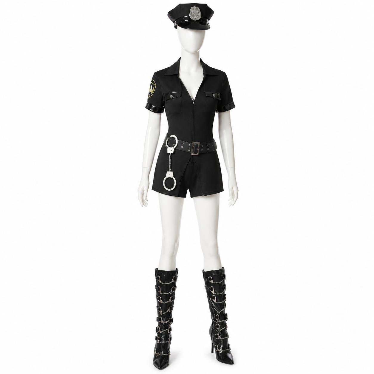 Black Police Costume with Short Sleeves and Shorts side view