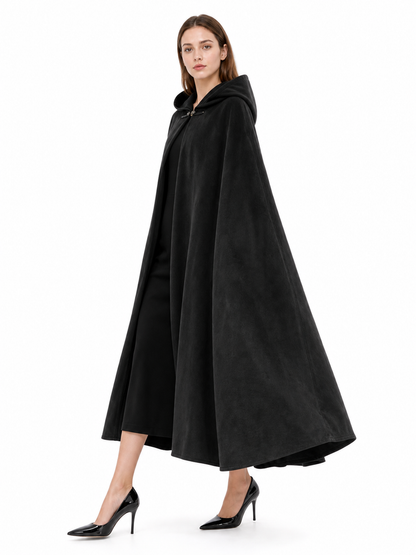 Long black hooded costume cloak