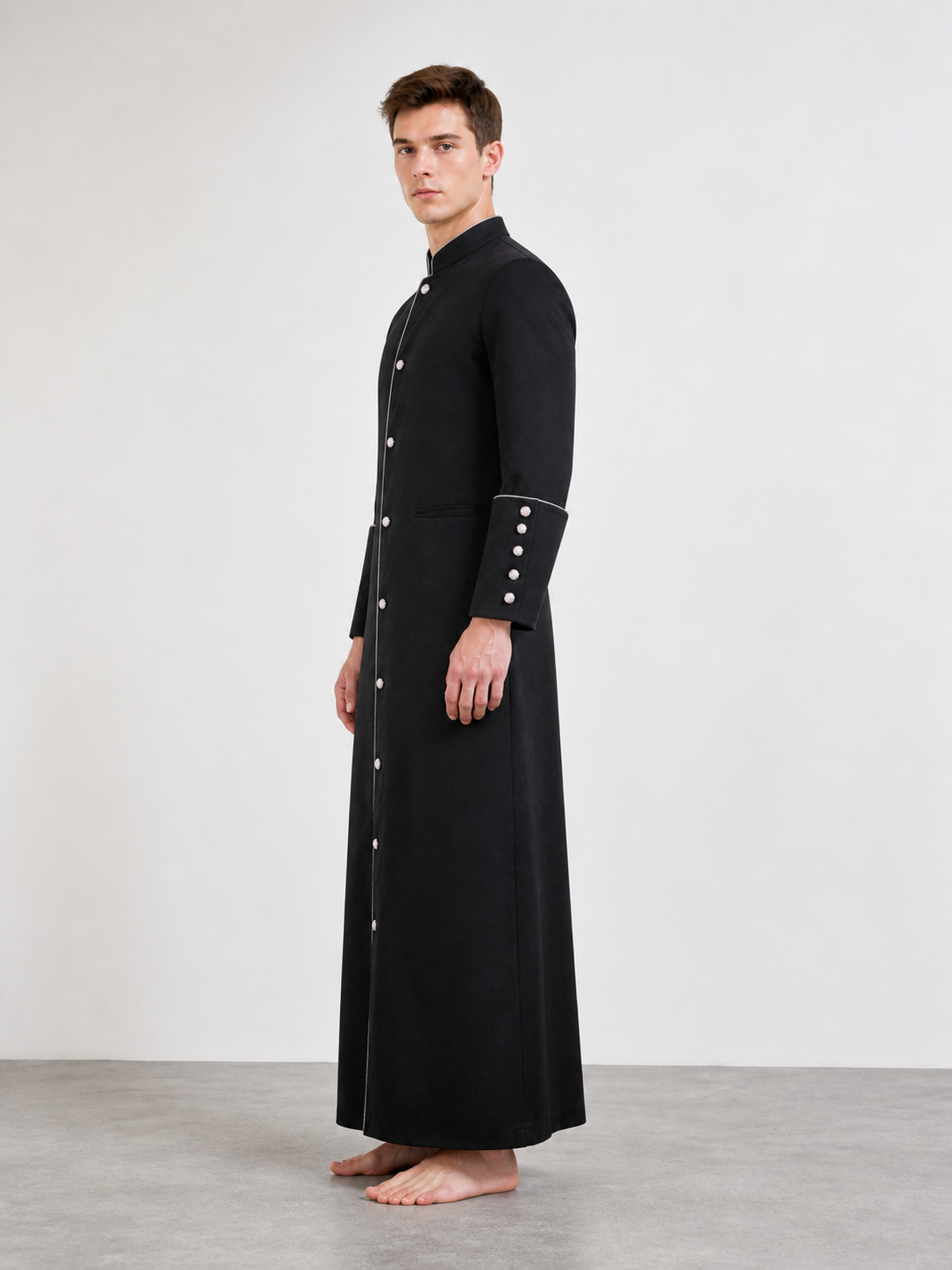 Long Coat with Stand Collar and Buttons